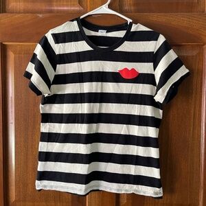 Clare V. Black White Striped Lips Top Small